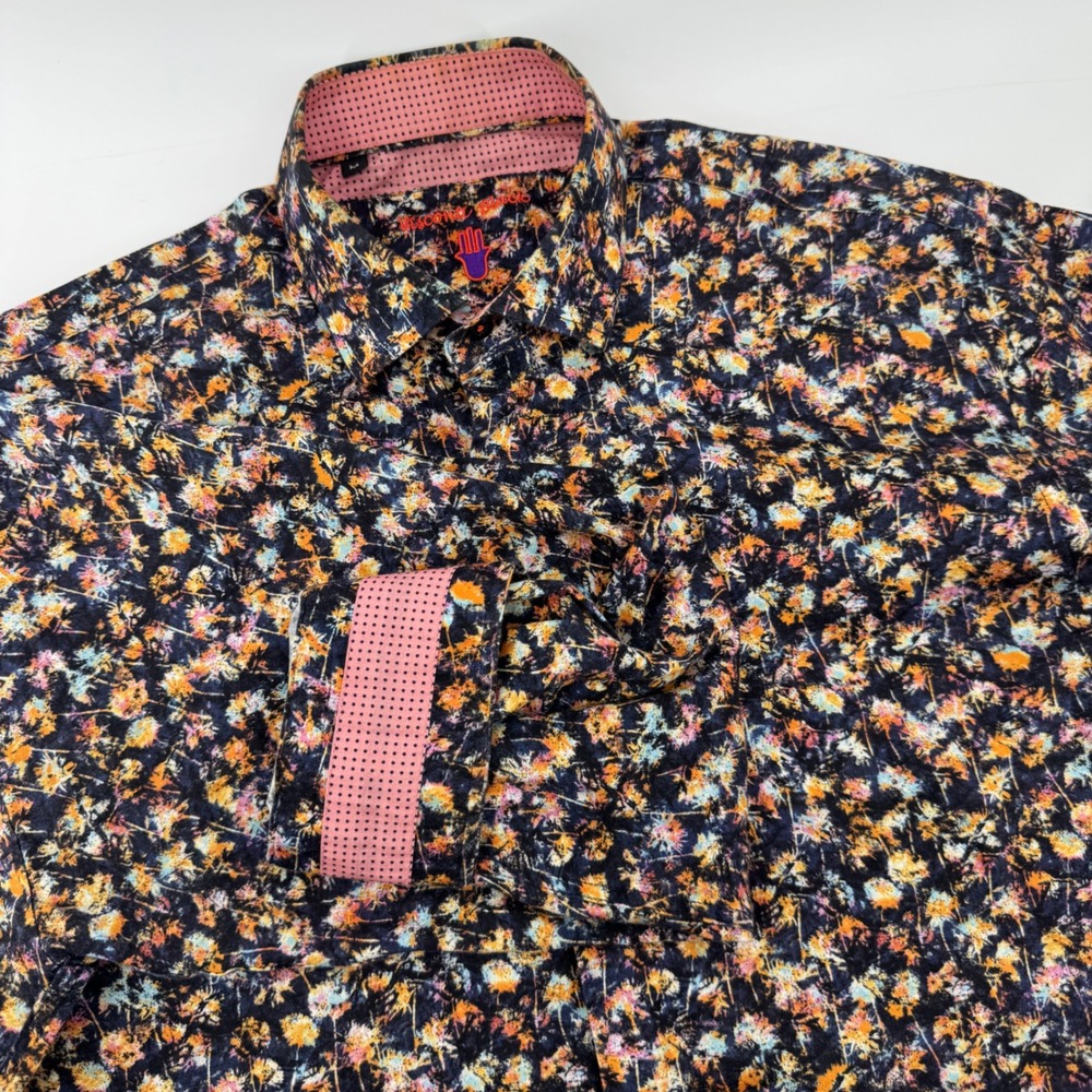 Luchiano Visconti Black Mens M Floral Abstract Button Down Shirt Cotton Turkey